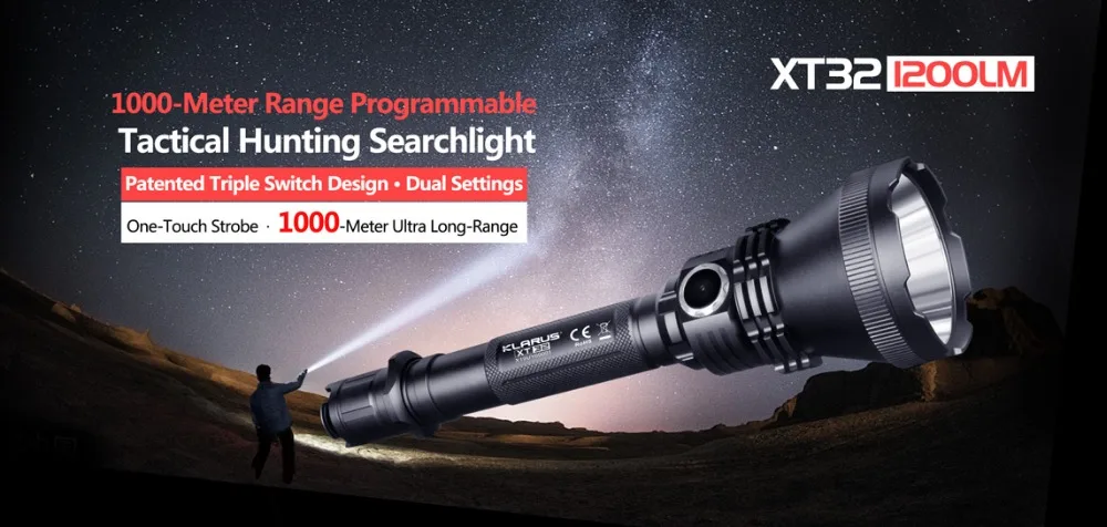 KLARUS XT32 CREE XP-L HI V3 светодиодный светильник-вспышка 1200лм с 2 батареями 18650 фонарь-вспышка для охоты, туризма, кемпинга