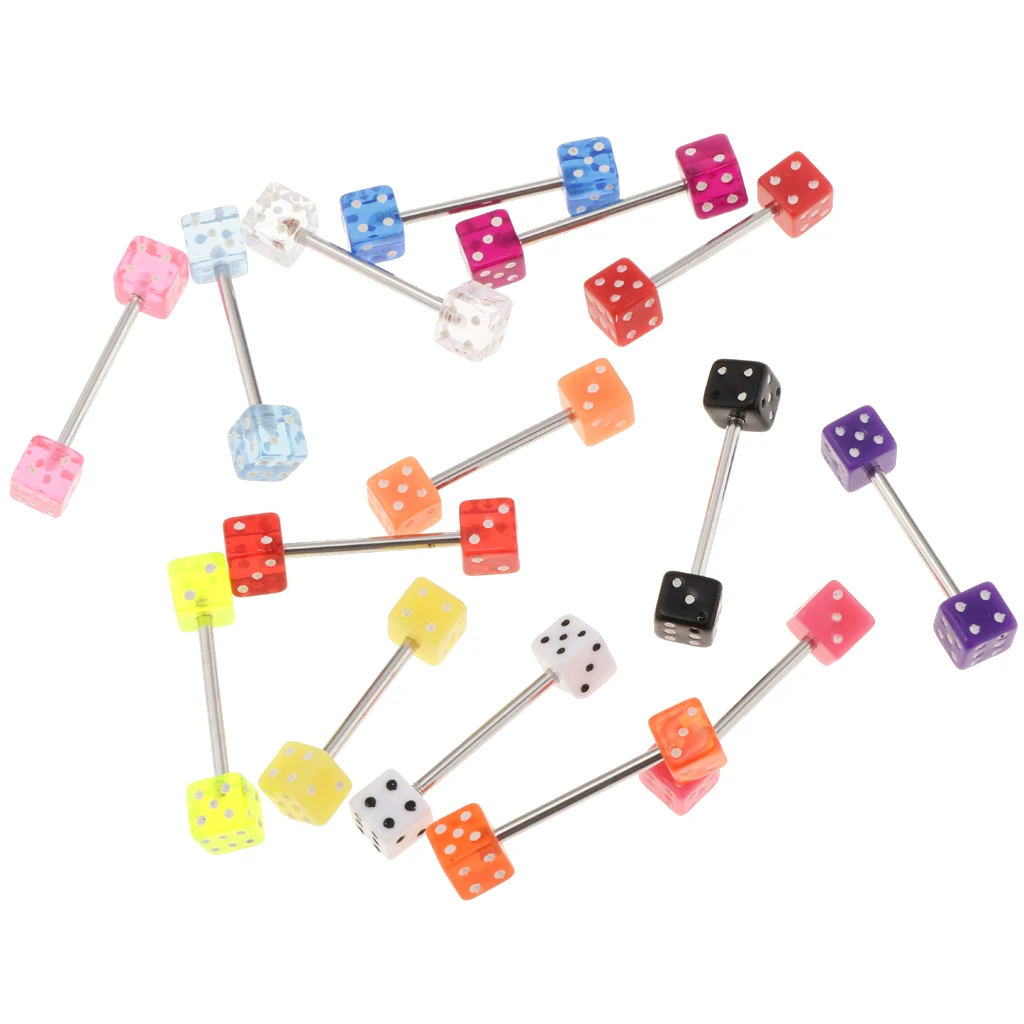 15PCS Colorful Dice Navel Rings Lip Tongue Belly Button Piercing Jewellery