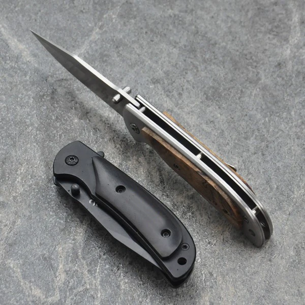 

SDIYABEIZ Outdoor Mini Folding Knife Titanizing Stainless Steel Blade Wood Handle Camping Knife EDC Tool [Silver&Black]