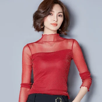 

2018 summer sexy women ruffles blouse see through black night club shirts tops