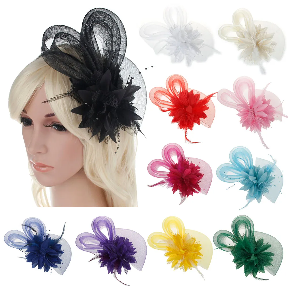 

Fashion Women Feather fascinator Headwear Hair Clips Hair Band Lace Flowerl Hair Accessories For Girls Bride Wedding Party