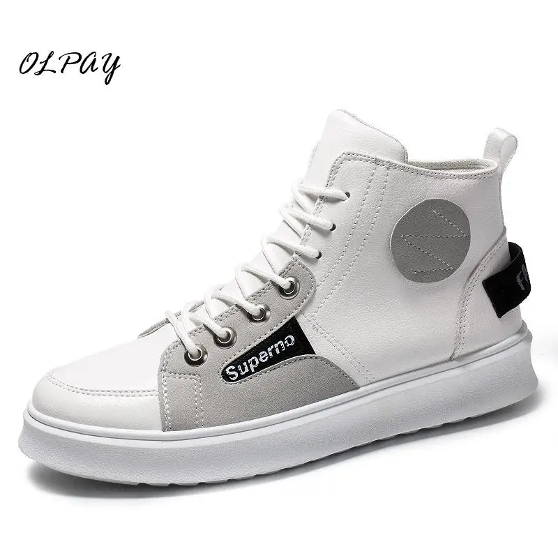 

2019 spring new PU men's shoes Wild trend Breathable mesh casual High-top hip-hop shoes With jeans Good ventilation Shipping