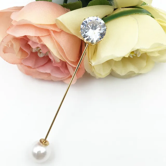 Straight Needle Brooch New Practical Fabric Flower Metal Leaf Brooch