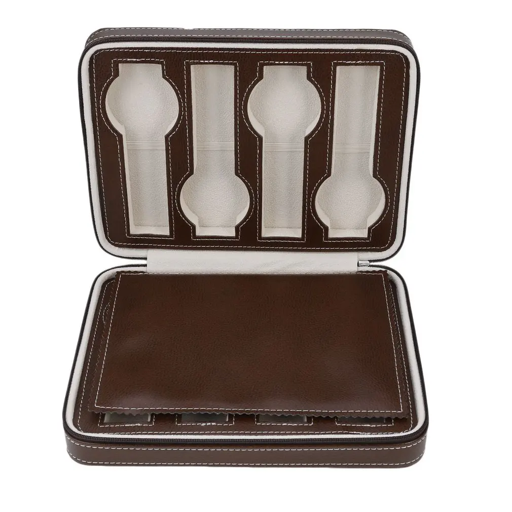 

4 Grids PU Leather Watch box Travel Watch Bag Watch Storage With Zipper Case Organizer Bag Watch Accessory Gift box