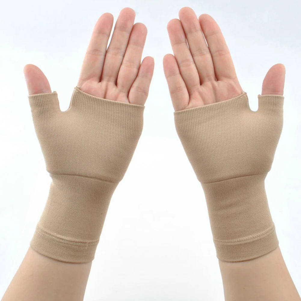 2 шт. перчатки Chinlon поддержка запястья суставные боли мышцы большого пальца Tendonitis рука нестабильность корректор медицинские компрессионные рукава - Цвет: Nude S