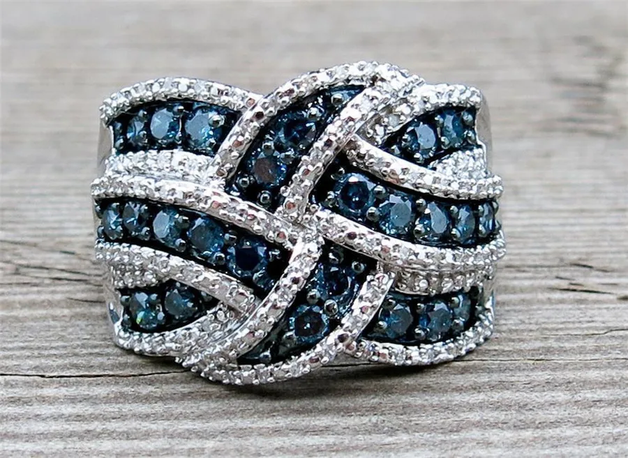 Новое поступление большой голубой камень серебряные кольца для женщин модное украшение для свадьбы помолвки кольца
