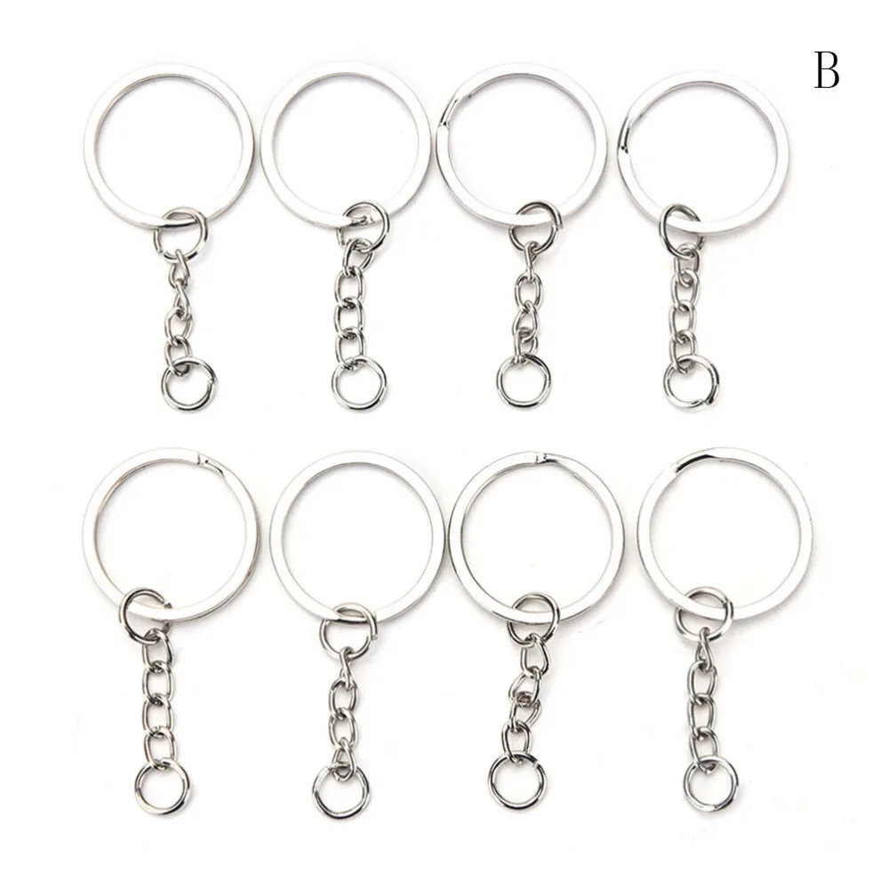 100 Pcs/Set Silvery Stainless Alloy Circle Keychain DIY 25mm Keyrings 3