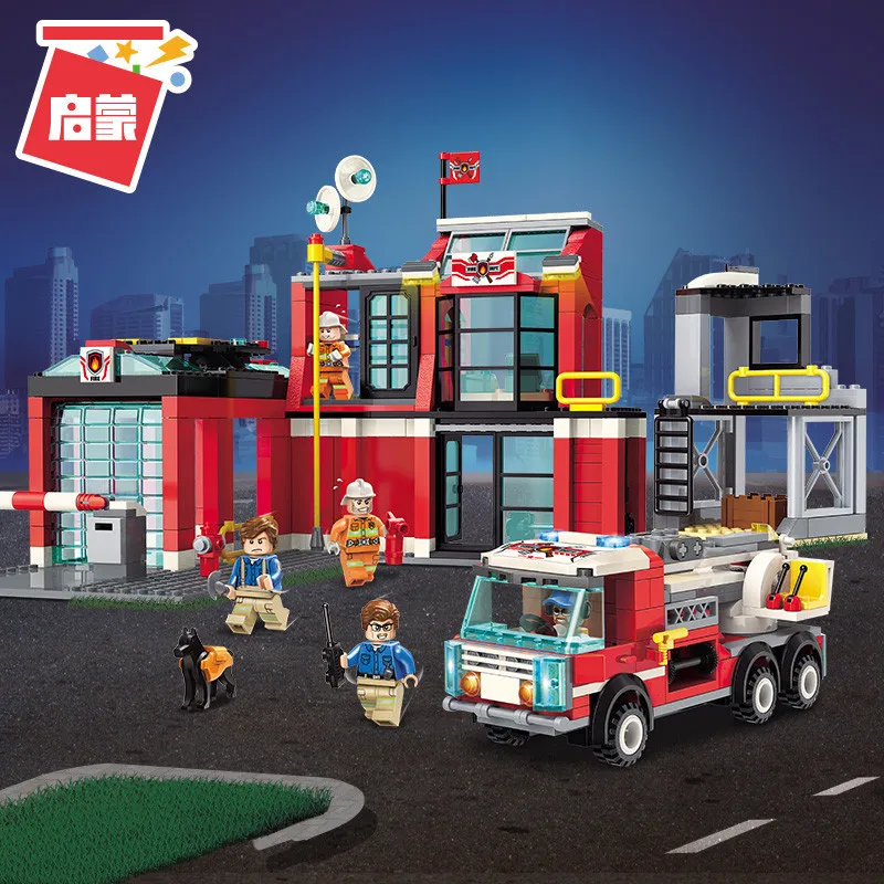

Enlighten 2808 523pcs Fire Rescue Central Office Car Firemen Mini Figures Minifig Building Blocks Toys Compatible Lme