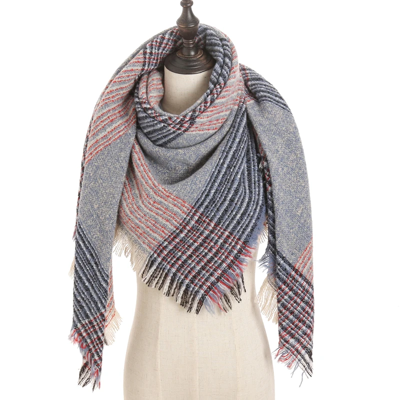 new designer brand women cashmere scarf triangle winter scarves lady shawls and wraps knit blanket neck striped foulard - Цвет: E24