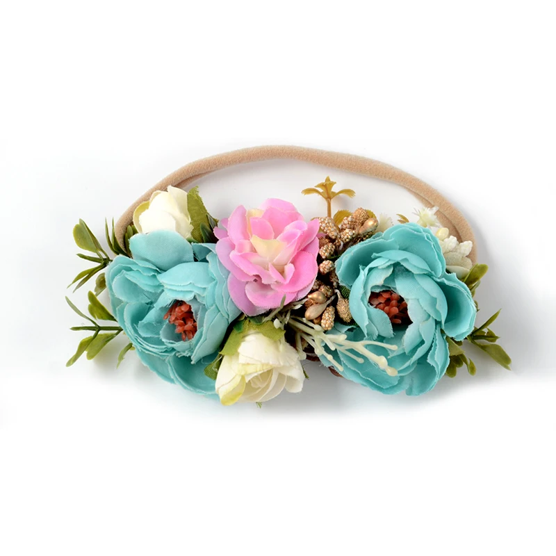 

10pcs/lot Mint Floral Crown Headband Infant Nylon Hair Band Baby Hair Accessory