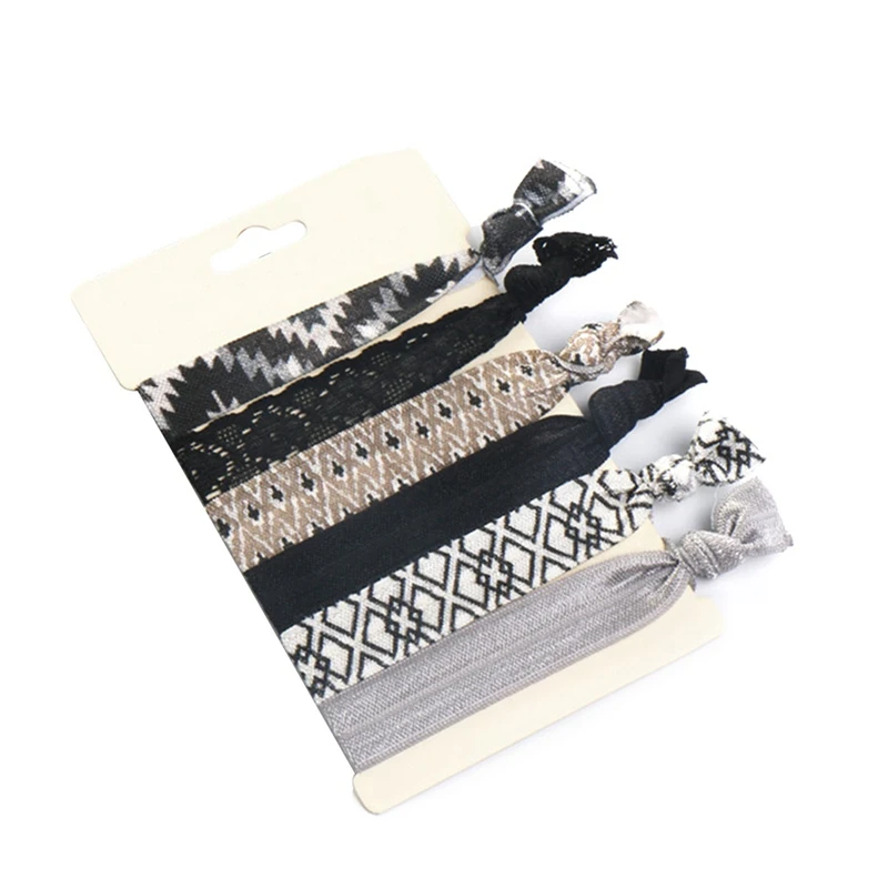 

Trendy Summer Elastic Women Hair Accessories Tassel Hairband Jewelry Hand Band For Girls 6PCS/Pack Hair Tips Headwear Hair Bands