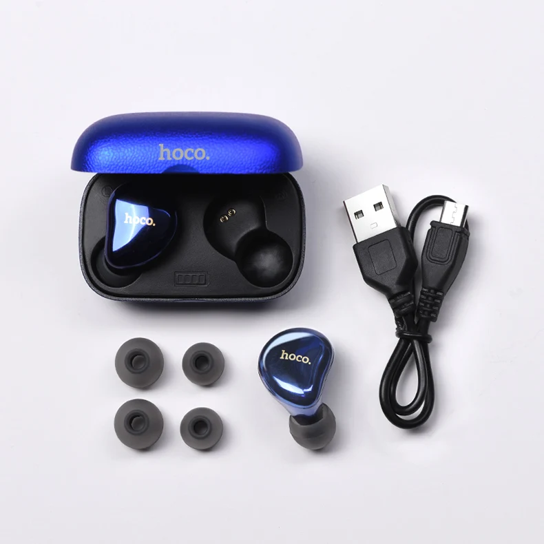 HOCO беспроводные Bluetooth наушники Bluetooth 5,0 CSR гарнитуры для близнецов A2DP Avrcp стерео звук Handsfree TWS наушники с блоком питания - Цвет: Blue