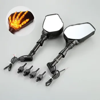 

1Pair Motorcycle Handlebar Rearview Mirror LED Light With Skull Hand Pattern Ghost Claw 8mm 10mm Screws 10W 12V Light