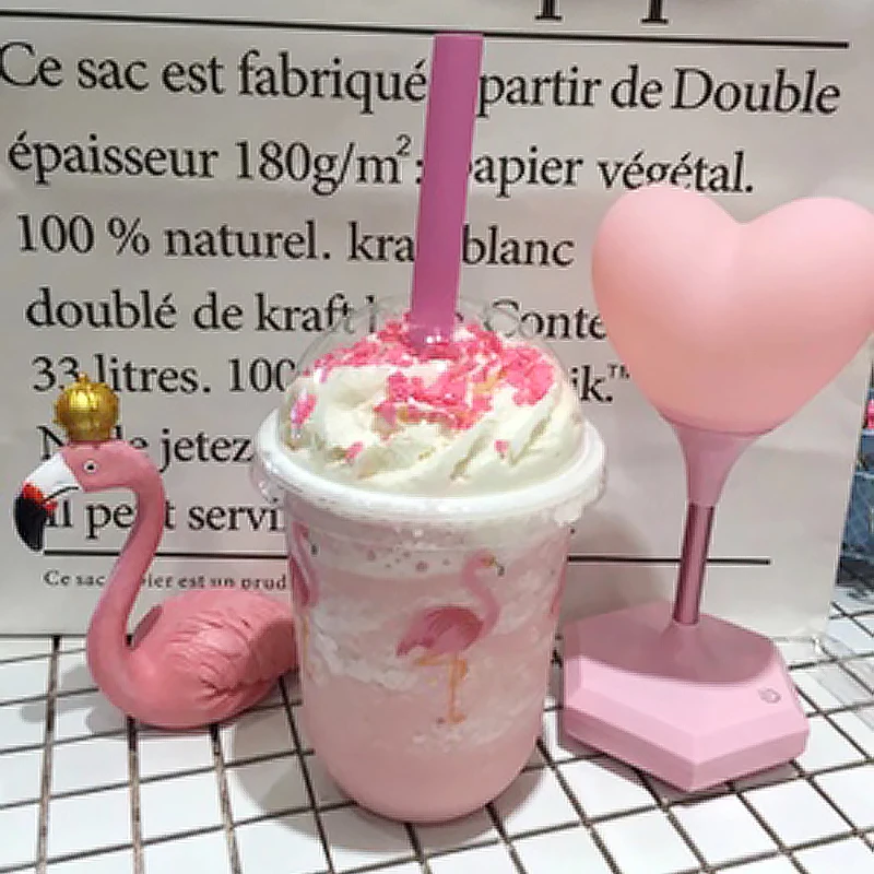 

50pcs Creative cute u type transparent disposable cups fruit tea yogurt plastic cup party favor cat claw flamingo cup with lid