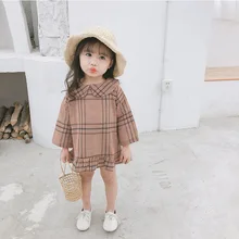Г. Весенние клетчатые блузки для маленьких девочек милые топы с длинными рукавами для маленьких детей, рубашки в Корейском стиле детская одежда