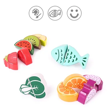 

Wooden Toy Kitchen Cut Fruits Vegetables Dessert Kids Cooking Kitchen Toy Wooden Food Pretend Play Educational Toys for Children