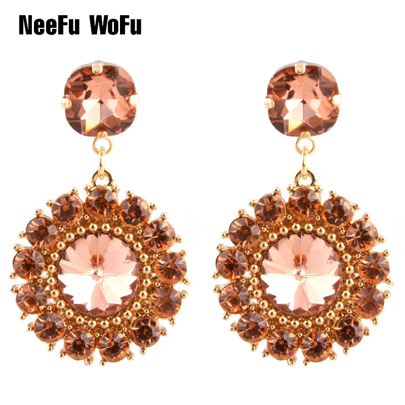 

NeeFu WoFu Drop Rhinestone Crystal Big Earring Dangle Zinc alloy Large Long Brinco Printing Ear Accessories Oorbellen