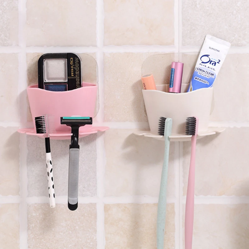 

Suction Toothbrush Hooks Cup Holder Toothpaste Eyebrow pencil Razor Storage Holder Bathroom Set C