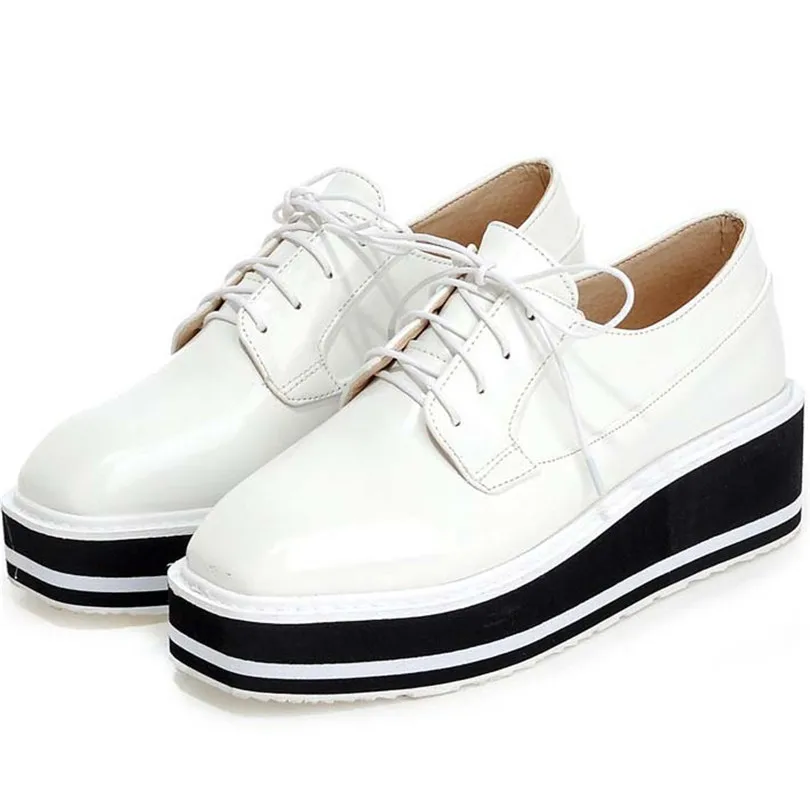 

Simple Style Wild Plain Shoes Foe Women  Casual Dating School Women Flats White and Black Lace-up Solid Platform Flats