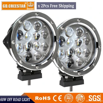 

7" inch LED driving lights 60w Round LED Offroad Lights 4D Lens for ATV UTV cart lighting trucks Pickup 4x4 of road lights x2pcs