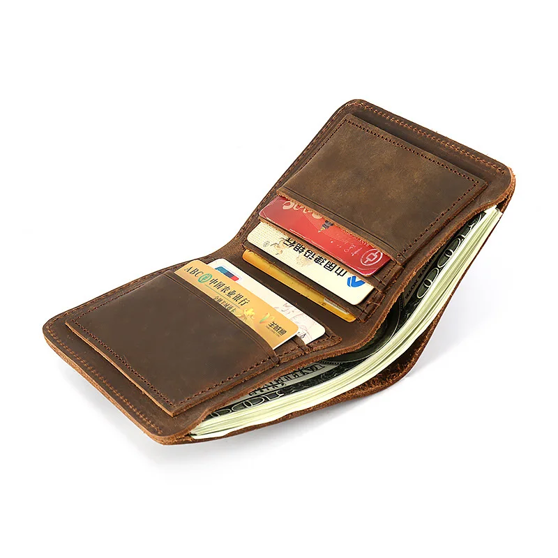 Men Genuine Leather Wallet Vintage Crazy Horse Leather Male Wallets Purse Famous Brand 6 Credit Card Slot Carteira Masculina 3