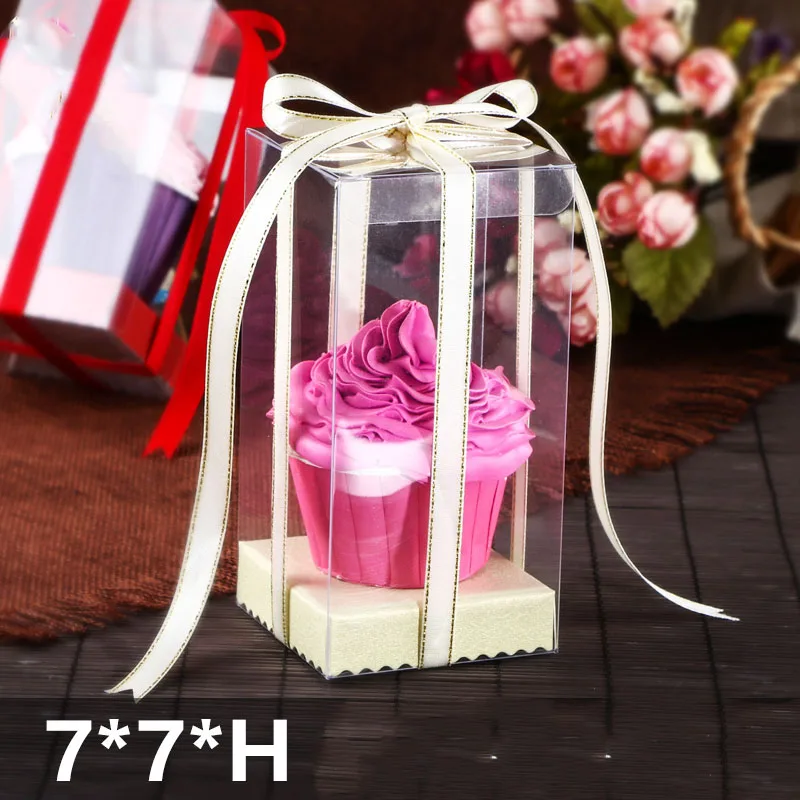

10 PCS 2019 New arrival 7*7*Hcm Clear PVC Cute Cup Cake display&Packaging box Birthday&Wedding Souvenir Mother' Day Gift box