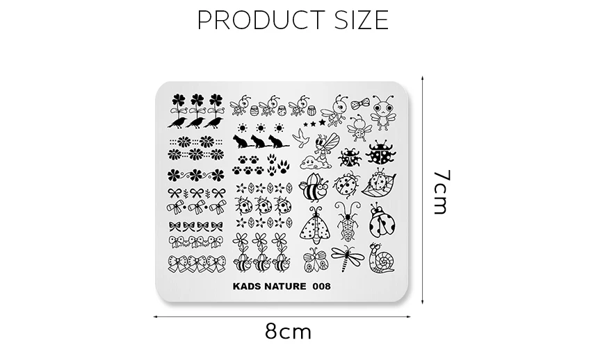 KADS Nature 008 пластины для стемпинга ногтей дизайн природы пчела улитка бант для кошек дизайн ногтей штамп шаблон изображения пластины DIY Маникюрный Инструмент