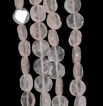

7-10mm Rose Quartz Gemstone Pink Flat Round Nugget Loose Beads 14.5 inch Full Strand (90185005-896)