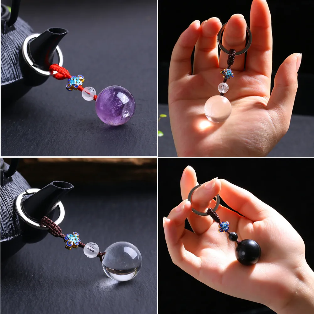 

Fashion Natural Colorful White Purple Obsidian Crystal ball Keyring For Woman Handbag Car key Key Chain Girl Wedding Gift