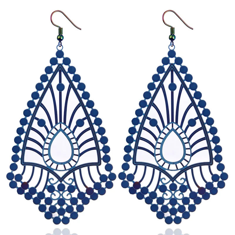

Fashion Statement Bohemian Vintage Ethnic Spray Paint Long Big Hollow Geometric Drop Earring Carved Flowers Drop Earrings Women