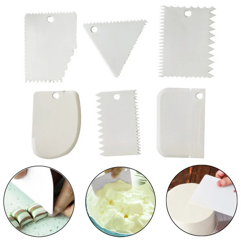 

IVYSHION 3/6pcs Plastic Irregular Scraper Cake Smoother Cake Decorating Comb Edge Side Baking Spatula Tool Fondant Pastry Cutter
