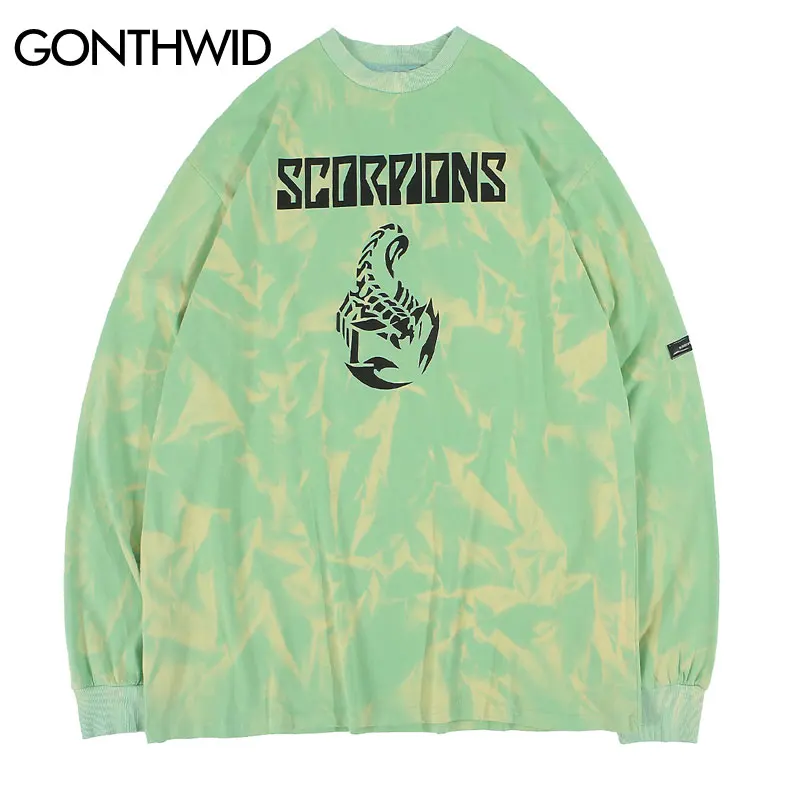 

GONTHWID Scorpions Print Tie Dye Pullover Sweatshirts Hoodies 2019 Men Hip Hop Hipster Casual Streetwear Sweatshirt Fashion Tops