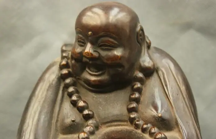 

S6874 10'' China Tibet Buddhism Happy Maitreya Buddha Lucky Bronze Statue D0318