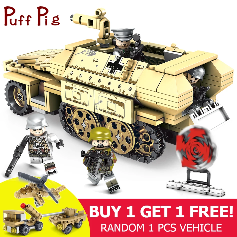 

355PCS Military German Sdkfz251 Half Track Armored Vehicle WW2 Soldiers Building Blocks Compatible Legoingly Army Tank Kids Toys