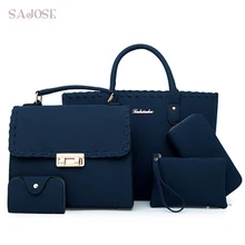 Женская сумка, 5 шт. в комплекте, с верхней ручкой, Большая вместительная Женская тканая сумка, модная сумка на плечо, сумочка, женская сумка из искусственной кожи, сумка через плечо