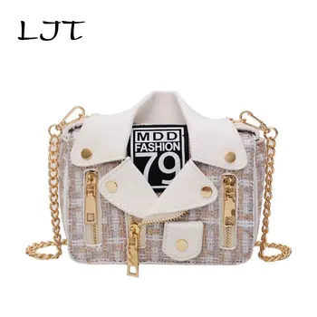 

LJT Bags Handbags Women Fashion Brand Designer Chain Motorcycle Bags Cotton Linen Woven Beach Rivet Jacket Bags Clutch Purse