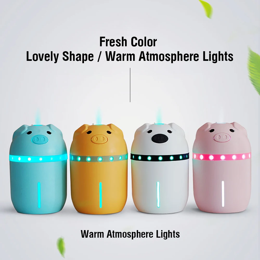

Mini USB aroma diffuser cartoon pig air humidifier essential oil diffuser Colorful LED Light fogger mist make car air freshener
