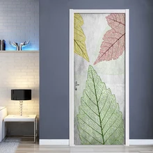DIY Door Sticker PVC Waterproof Self-adhesive Fresh Colored Leaves Texture Wallpaper Poster Living Room Door Decor Mural Decals