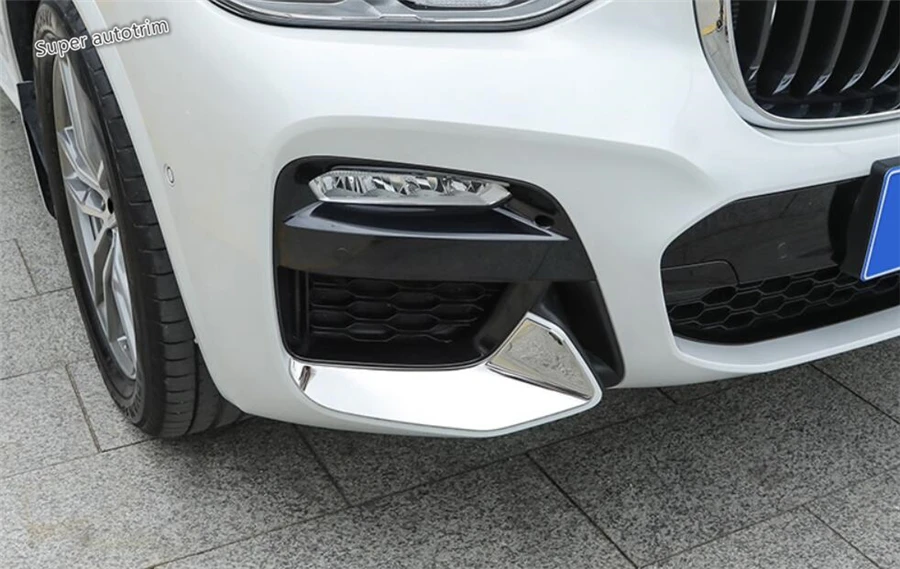 

Lapetus Front Fog Lights Bumper Lower Corner Guard Protect Strip Cover Accessories Exterior Trim Bright For BMW X3 G01 2018 2019