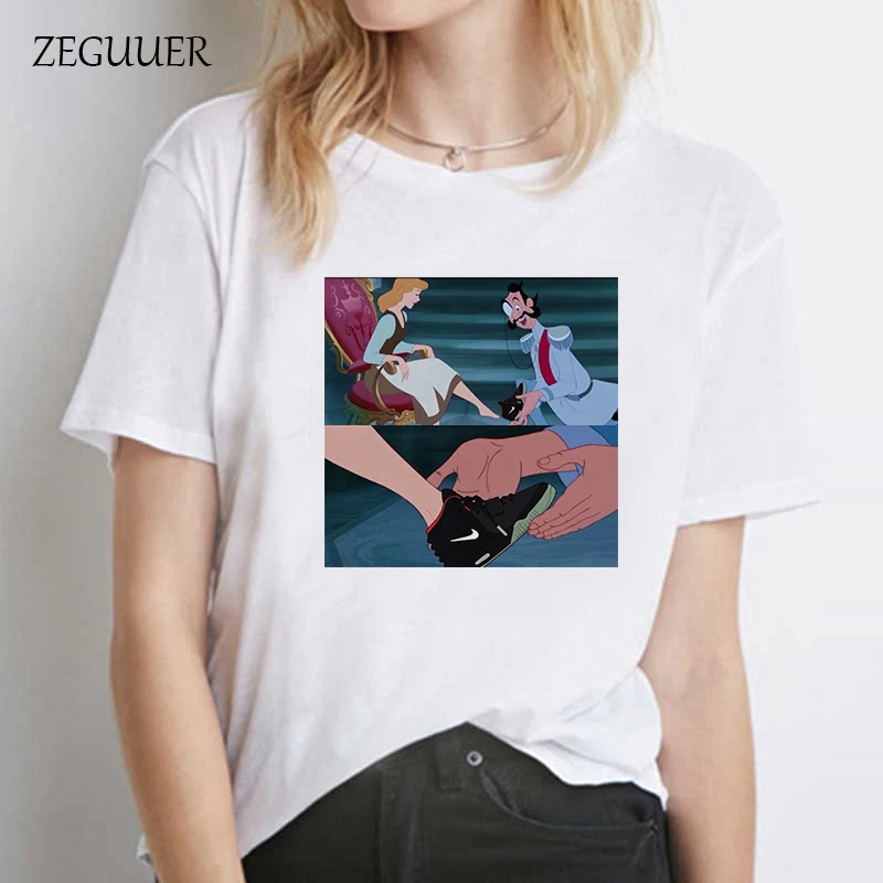 

Kawaii Cinderella Print Tshirt Korean Street Fashion Cotton Tshirt Women's Clothes Summer Women's Short Sleeve Harajuku T Shirt