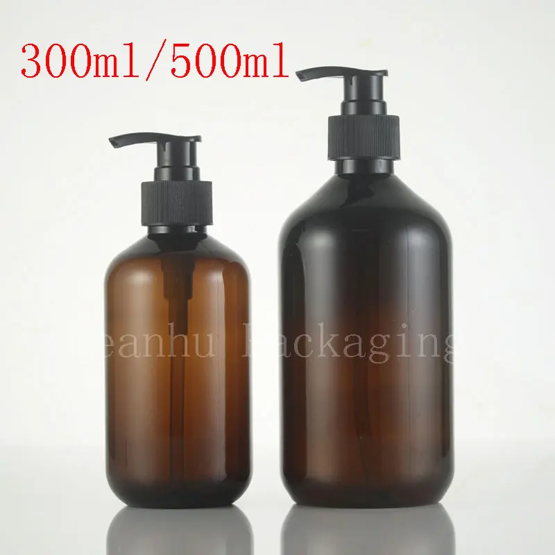 

300ml 500ml Empty Brown Lotion Pump Bottles , Amber Plastic Shampoo Container With Dispenser ,Liquid Soap PET Bottle 24pc/lot