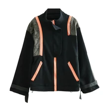 Ретро строчка воротник куртка Женская молния Асимметричный свободный пояс для свитера украшение Повседневная куртка с затяжкой