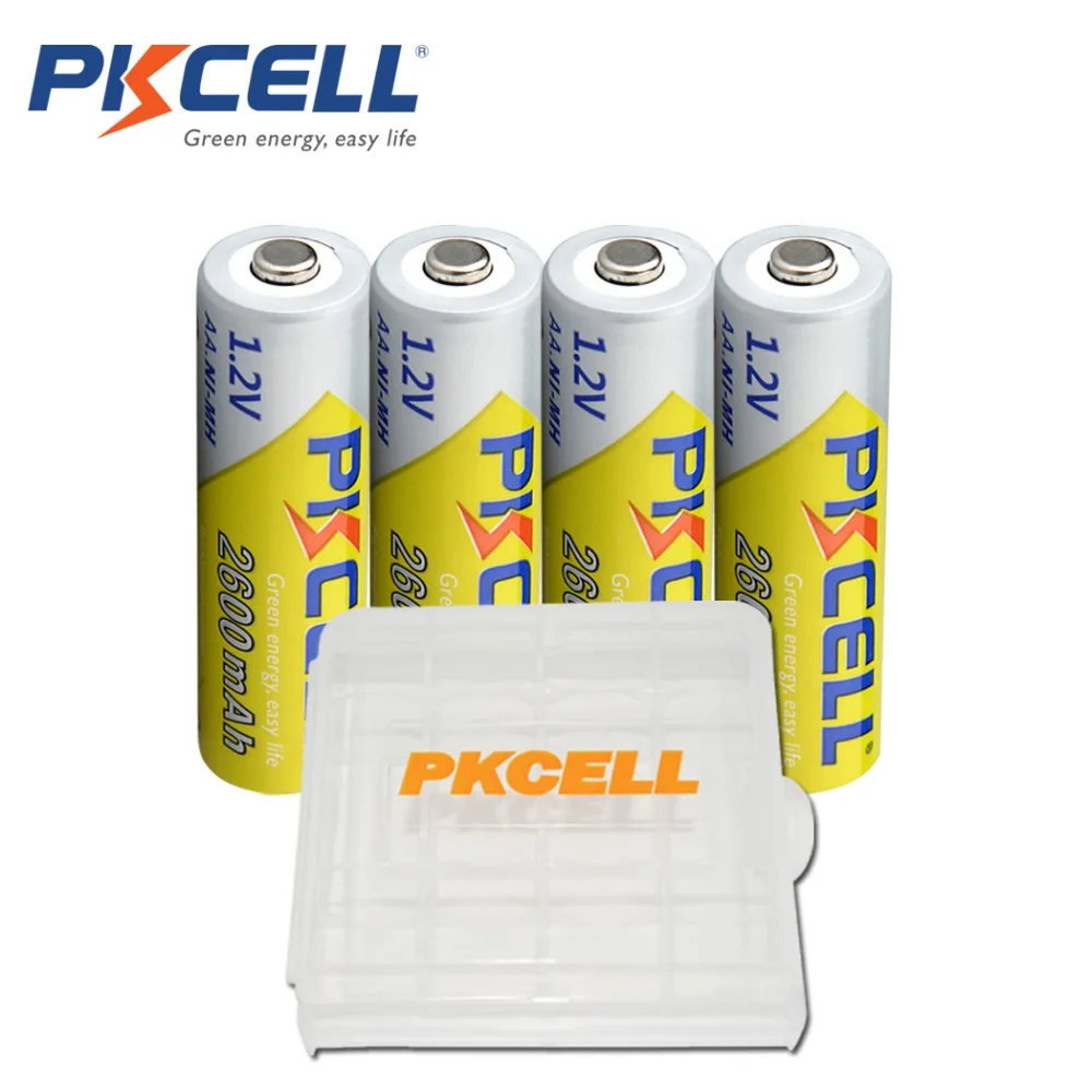 

PKCELL 4pcs AA Batteries NI-MH 2600Mah 1.2V AA Rechargeable Battery Batteries 2A Bateria Baterias with 1 Battery Hold Case Box