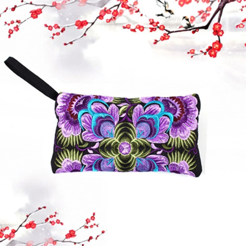 

Embroidered Wristlet Bag Ethnic Embroidery Wallet Purse Coin Handbag Presents
