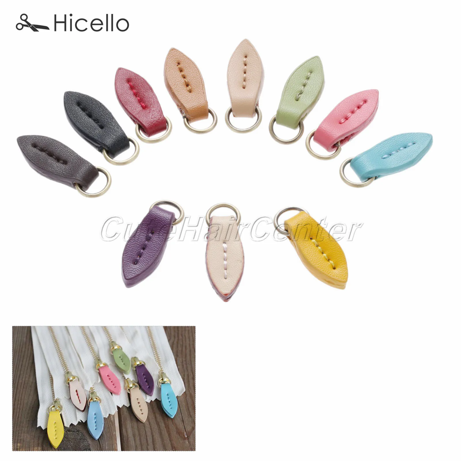 5pcs/lot Zipper Pullers Leaf Shape Pull head Replacement Sewing Craft Fasteners Leather Alloy pendant 33*11mm colorful Hicello