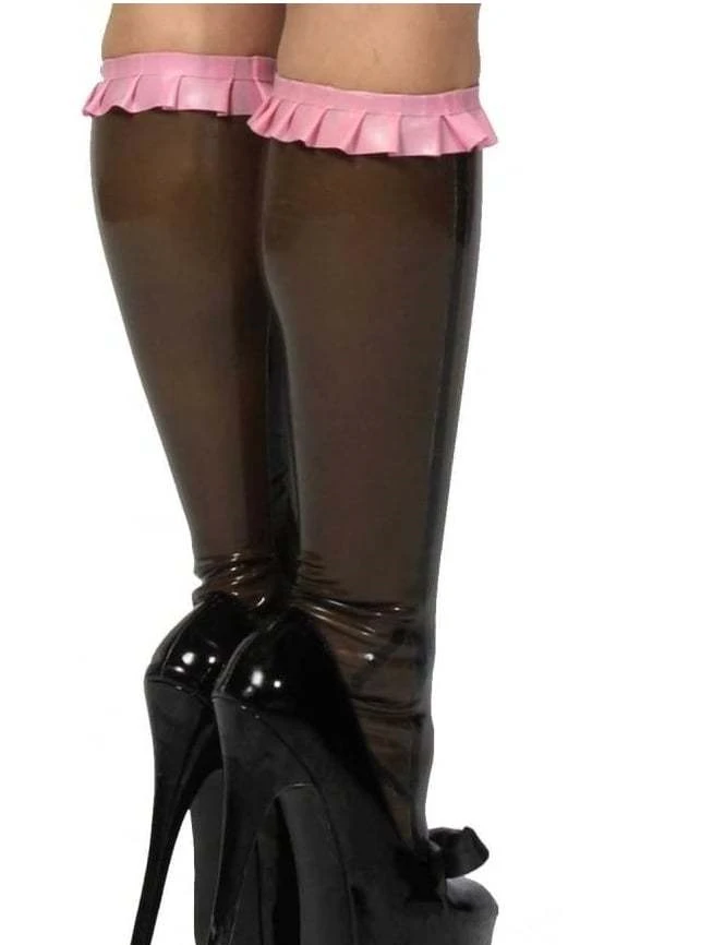 

Latex Frilled Knee Socks Hogh Quality Latex Stockings Transparent Brown With Pink
