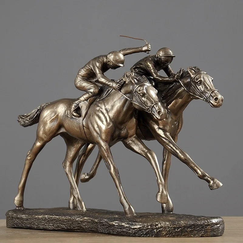 الإبداعية الحصان سباق تمثال ديكور الباردة الصب النحاس الحيوان تمثال الفن الراتنج الحرف إكسسوارات ديكور منزلي R1409