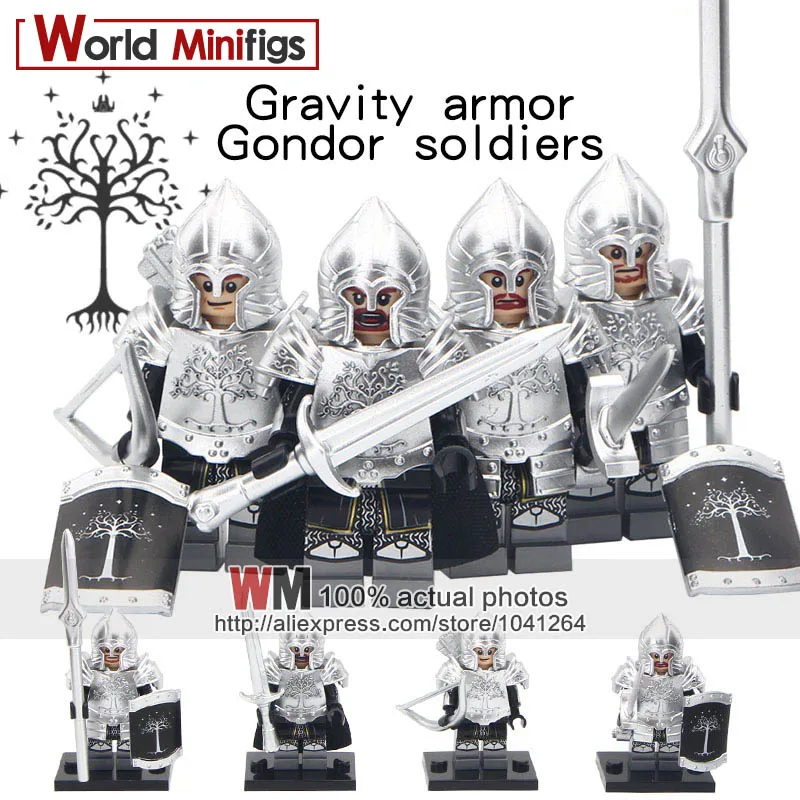 

Building Blocks 4pcs/lot Lord of the Rings Medieval Knight Action Soldier of Gondor Archer Sword Children Toys