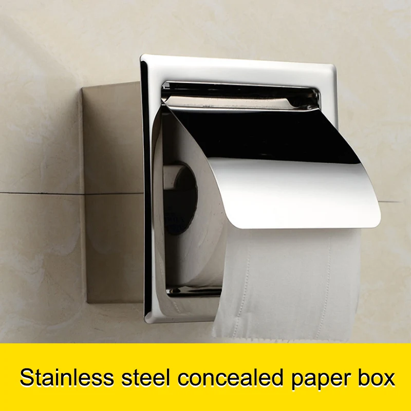 

Stainless Steel Toilet Roll Paper Box Waterproof Concealed Install Tissue Holder HTQ99