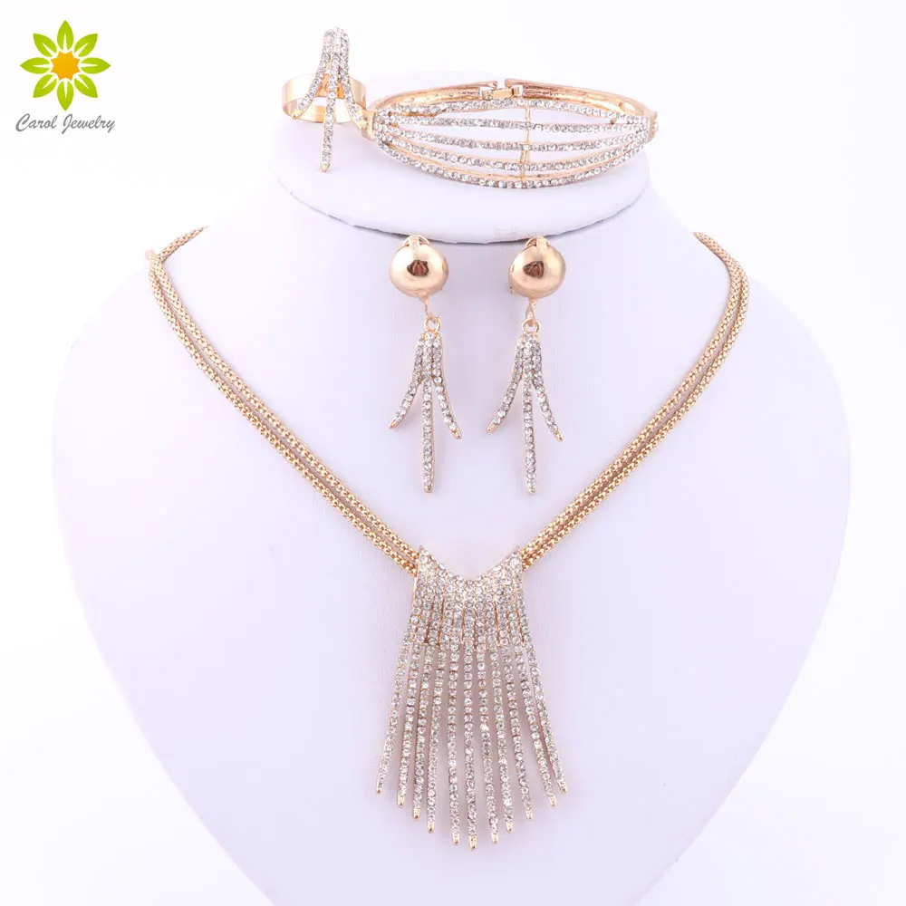 

Latest Fashion Trendy Jewelry Set For Women Gold/Silver Plated Beads Collar Necklace Earrings Bracelet Ring Sets